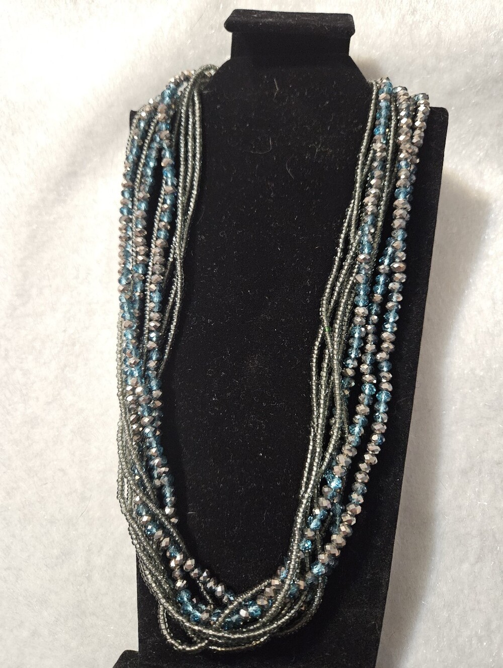 Multi-Strand Blue and Silver Beaded Necklace - Women Jewelry